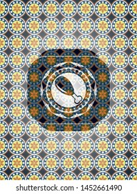 chicken leg icon inside arabic emblem. Arabesque decoration.