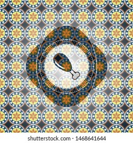chicken leg icon inside arabic badge background. Arabesque decoration.