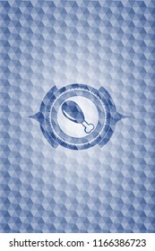 chicken leg icon inside blue polygonal badge.