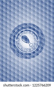 chicken leg icon inside blue hexagon emblem.