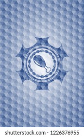 chicken leg icon inside blue polygonal emblem.