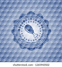 chicken leg icon inside blue hexagon emblem.