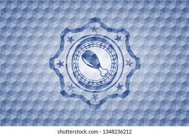 chicken leg icon inside blue hexagon emblem.