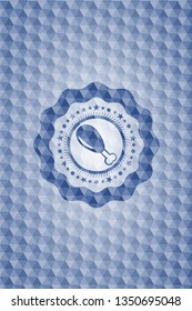 chicken leg icon inside blue emblem or badge with abstract geometric polygonal pattern background.