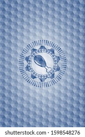 chicken leg icon inside blue hexagon badge.