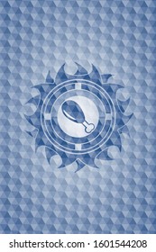 chicken leg icon inside blue hexagon emblem.