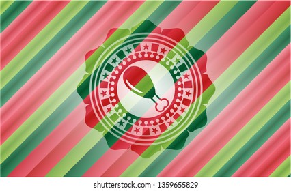 chicken leg icon inside christmas style emblem.