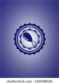 chicken leg icon inside emblem with denim high quality background