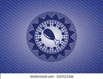 chicken leg icon inside emblem with denim high quality background