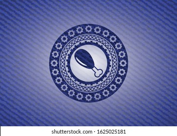 chicken leg icon inside emblem with jean texture