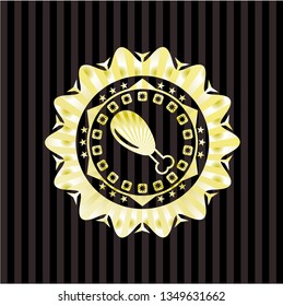 chicken leg icon inside gold emblem