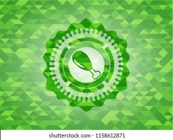 chicken leg icon inside green emblem. Mosaic background