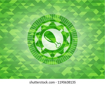 chicken leg icon inside green mosaic emblem