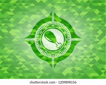 chicken leg icon inside green emblem with mosaic ecological style background