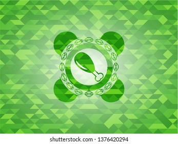 chicken leg icon inside green emblem. Mosaic background
