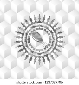 chicken leg icon inside grey emblem with cube white background