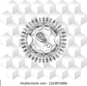 chicken leg icon inside grey emblem. Retro with geometric cube white background