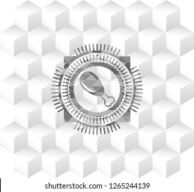 chicken leg icon inside grey icon or emblem with geometric cube white background