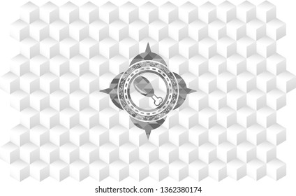 chicken leg icon inside grey emblem. Vintage with geometric cube white background