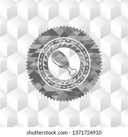 chicken leg icon inside grey icon or emblem with geometric cube white background