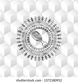 chicken leg icon inside grey emblem with geometric cube white background