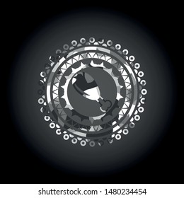 chicken leg icon inside grey camouflage emblem