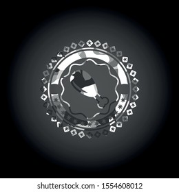 chicken leg icon inside grey camouflage emblem
