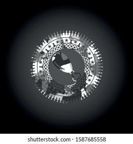 chicken leg icon inside grey camo emblem