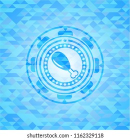 chicken leg icon inside light blue emblem with mosaic ecological style background