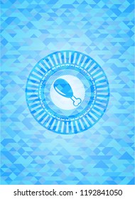 chicken leg icon inside light blue emblem with mosaic ecological style background