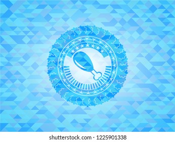 chicken leg icon inside light blue mosaic emblem