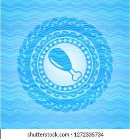 chicken leg icon inside light blue water wave badge background.
