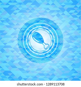 chicken leg icon inside light blue emblem with triangle mosaic background