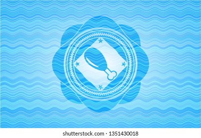 chicken leg icon inside light blue water badge background.