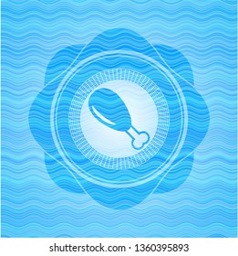 chicken leg icon inside light blue water wave emblem.