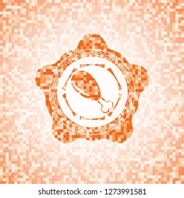 chicken leg icon inside orange mosaic emblem