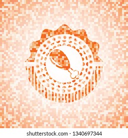 chicken leg icon inside orange mosaic emblem