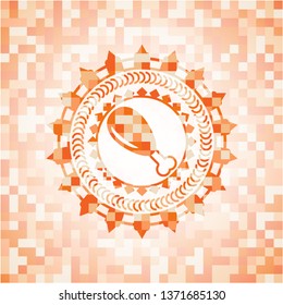 chicken leg icon inside orange mosaic emblem with background