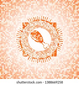 chicken leg icon inside orange tile background illustration. Square geometric mosaic seamless pattern with emblem inside.