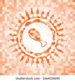 icono de pierna de pollo dentro del emblema de mosaico naranja con fondo