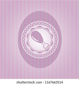 chicken leg icon inside realistic pink emblem