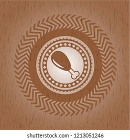 chicken leg icon inside realistic wooden emblem