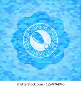 chicken leg icon inside realistic sky blue mosaic emblem