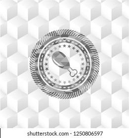 chicken leg icon inside realistic grey emblem with cube white background