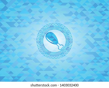 chicken leg icon inside realistic sky blue mosaic emblem
