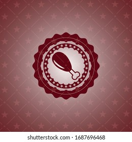 chicken leg icon inside realistic red emblem