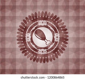 chicken leg icon inside red seamless badge with geometric background.