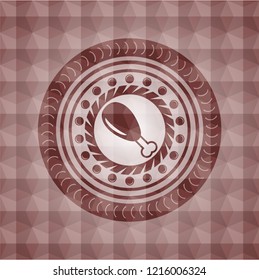 chicken leg icon inside red seamless emblem or badge with abstract geometric polygonal pattern background.