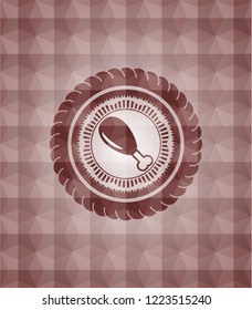 chicken leg icon inside red seamless badge with geometric pattern background.