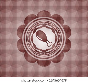 chicken leg icon inside red emblem with geometric background. Seamless.